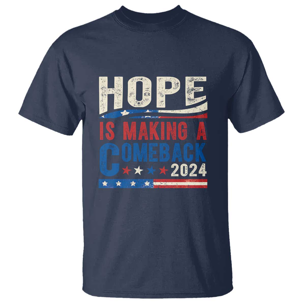 Harris Walz Supporter T Shirt Hope Is Making A Comeback 2024 American Flag Star - Wonder Print Shop