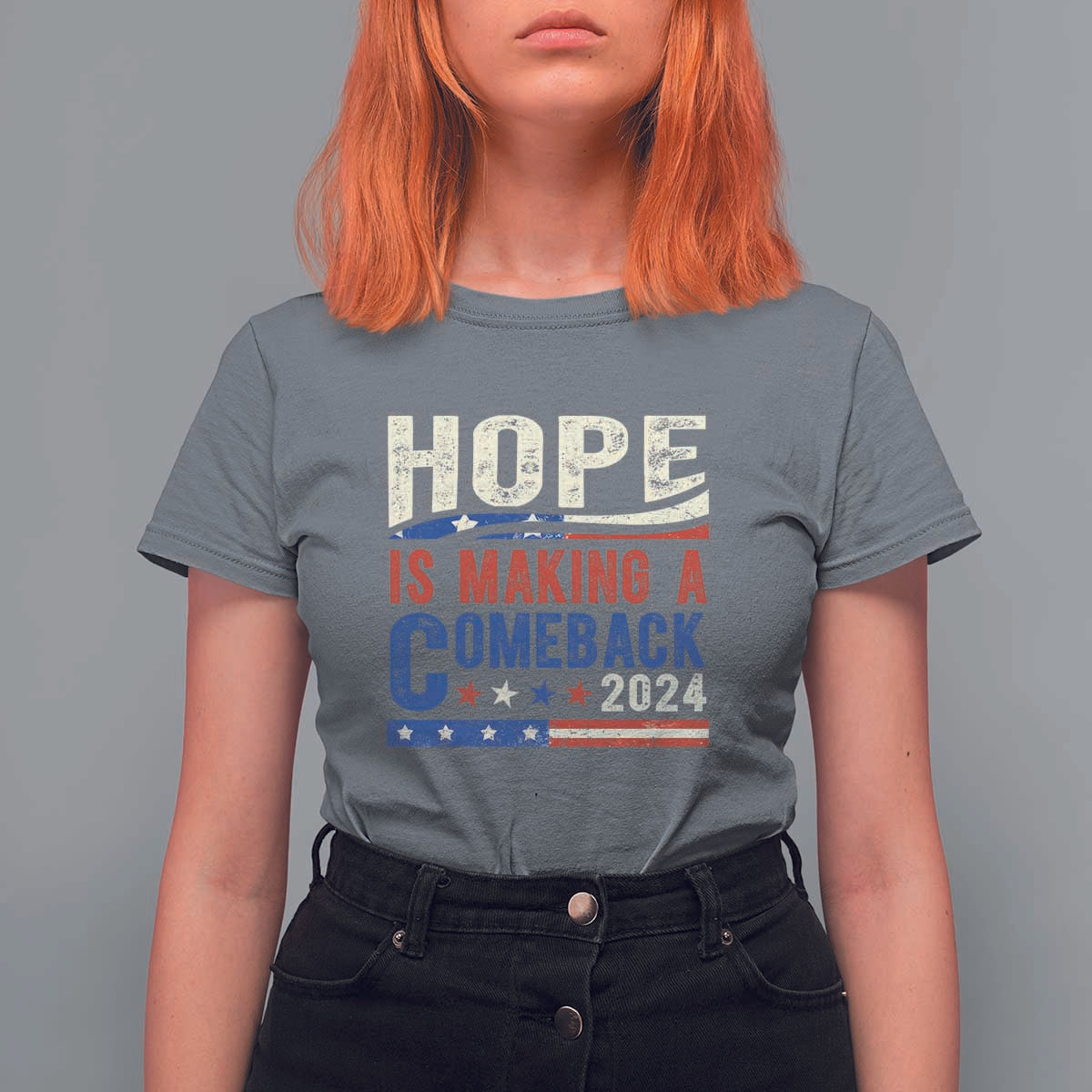 Harris Walz Supporter T Shirt For Women Hope Is Making A Comeback 2024 American Flag Star - Wonder Print Shop