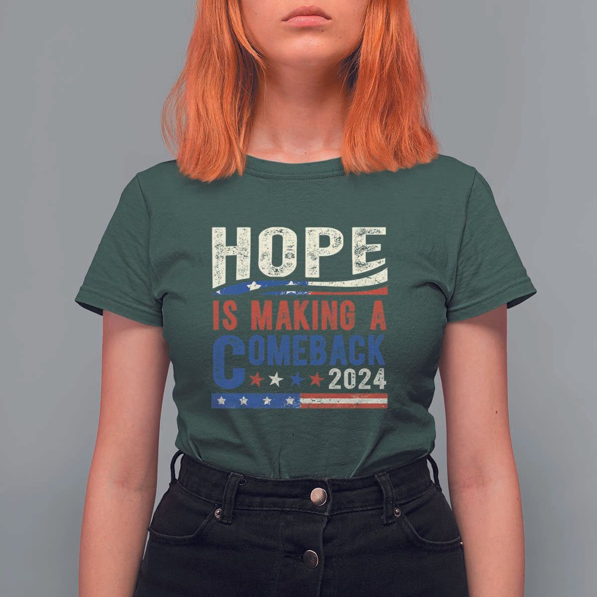 Harris Walz Supporter T Shirt For Women Hope Is Making A Comeback 2024 American Flag Star - Wonder Print Shop