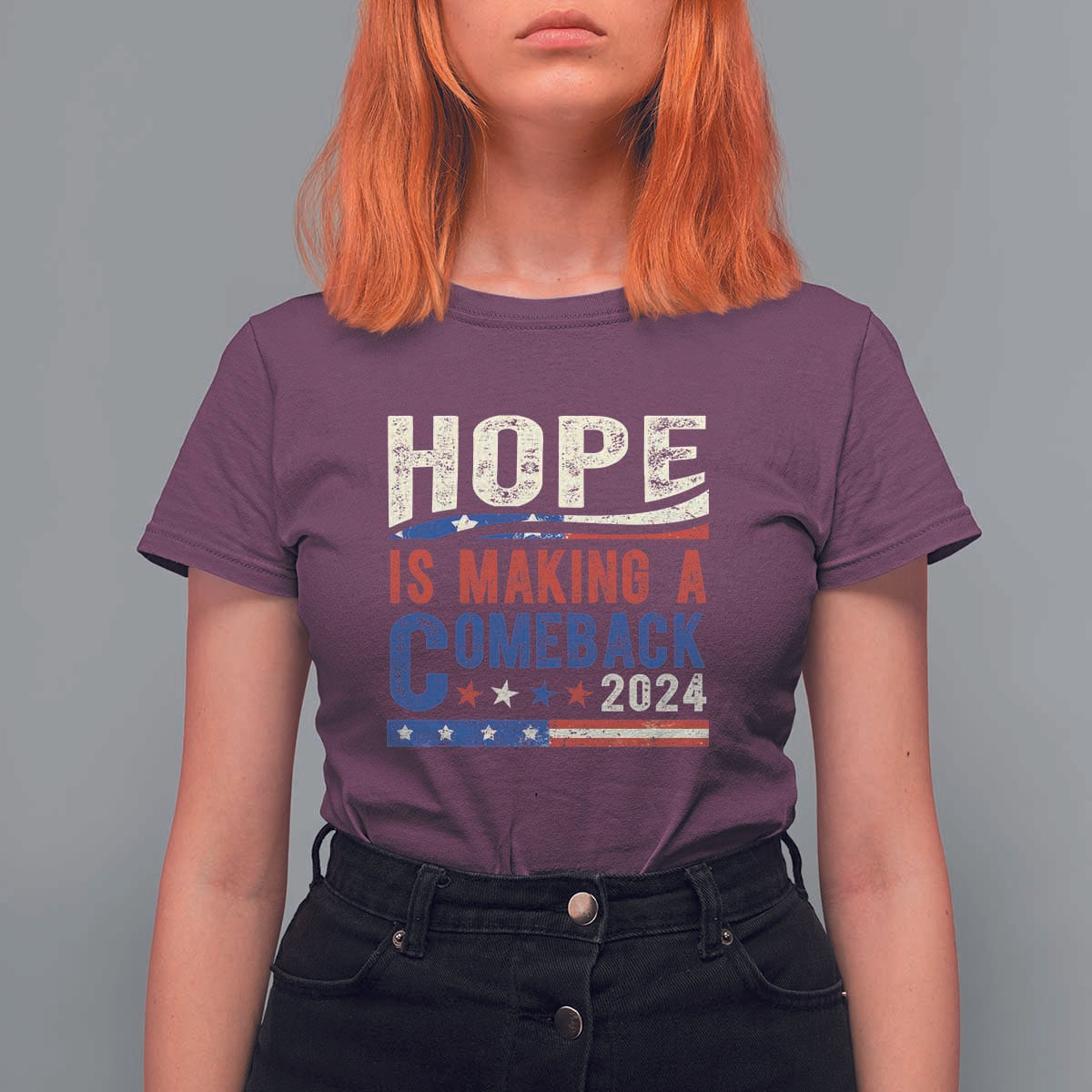 Harris Walz Supporter T Shirt For Women Hope Is Making A Comeback 2024 American Flag Star - Wonder Print Shop