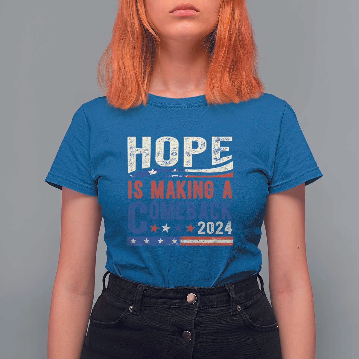 Harris Walz Supporter T Shirt For Women Hope Is Making A Comeback 2024 American Flag Star - Wonder Print Shop
