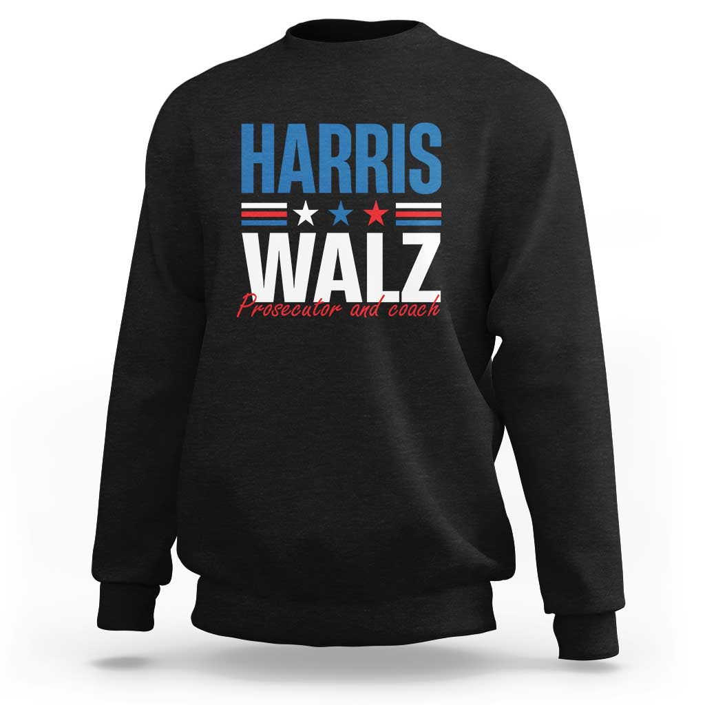 Harris Walz Supporter Sweatshirt Prosecutor And Coach Star US Elections 2024 - Wonder Print Shop