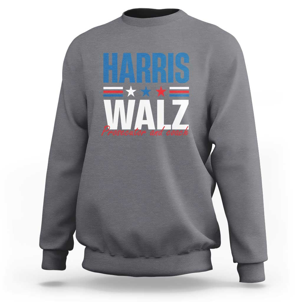 Harris Walz Supporter Sweatshirt Prosecutor And Coach Star US Elections 2024 - Wonder Print Shop
