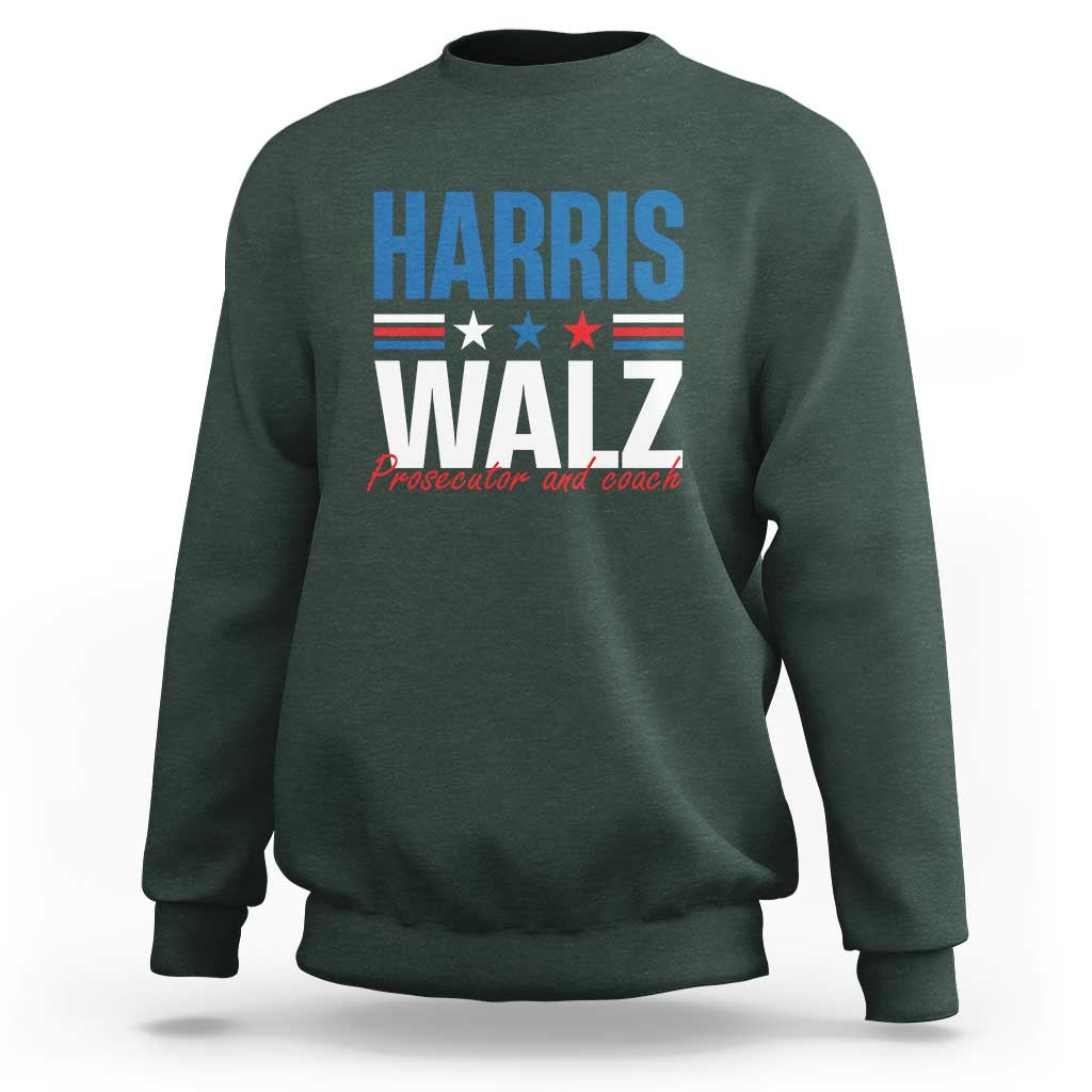 Harris Walz Supporter Sweatshirt Prosecutor And Coach Star US Elections 2024 - Wonder Print Shop