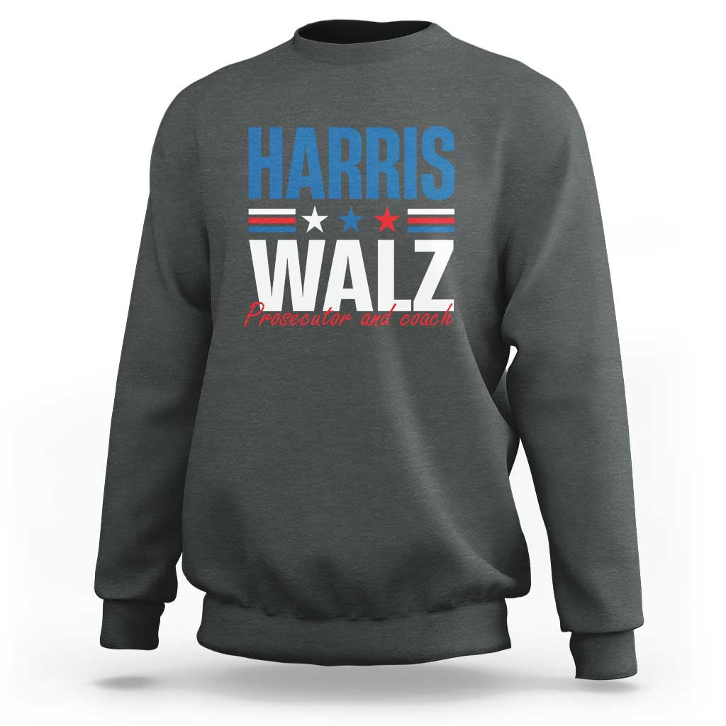 Harris Walz Supporter Sweatshirt Prosecutor And Coach Star US Elections 2024 - Wonder Print Shop