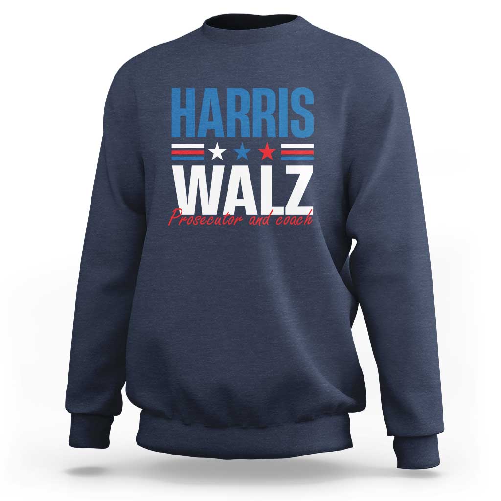 Harris Walz Supporter Sweatshirt Prosecutor And Coach Star US Elections 2024 - Wonder Print Shop