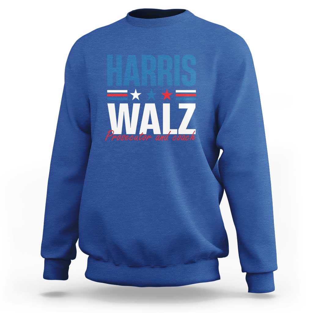 Harris Walz Supporter Sweatshirt Prosecutor And Coach Star US Elections 2024 - Wonder Print Shop