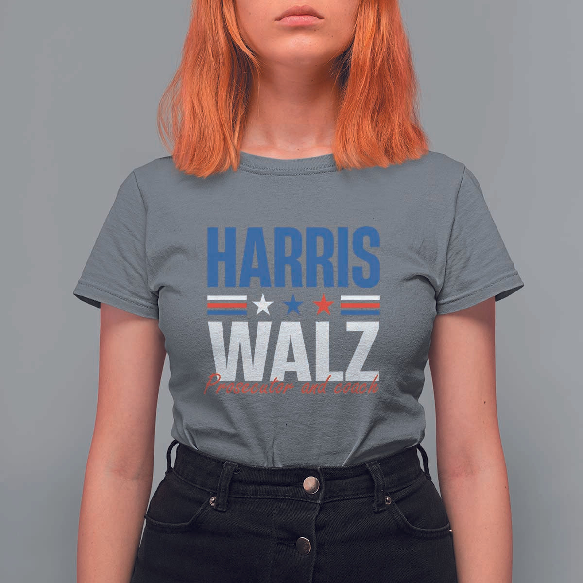 Harris Walz Supporter T Shirt For Women Prosecutor And Coach Star US Elections 2024 - Wonder Print Shop