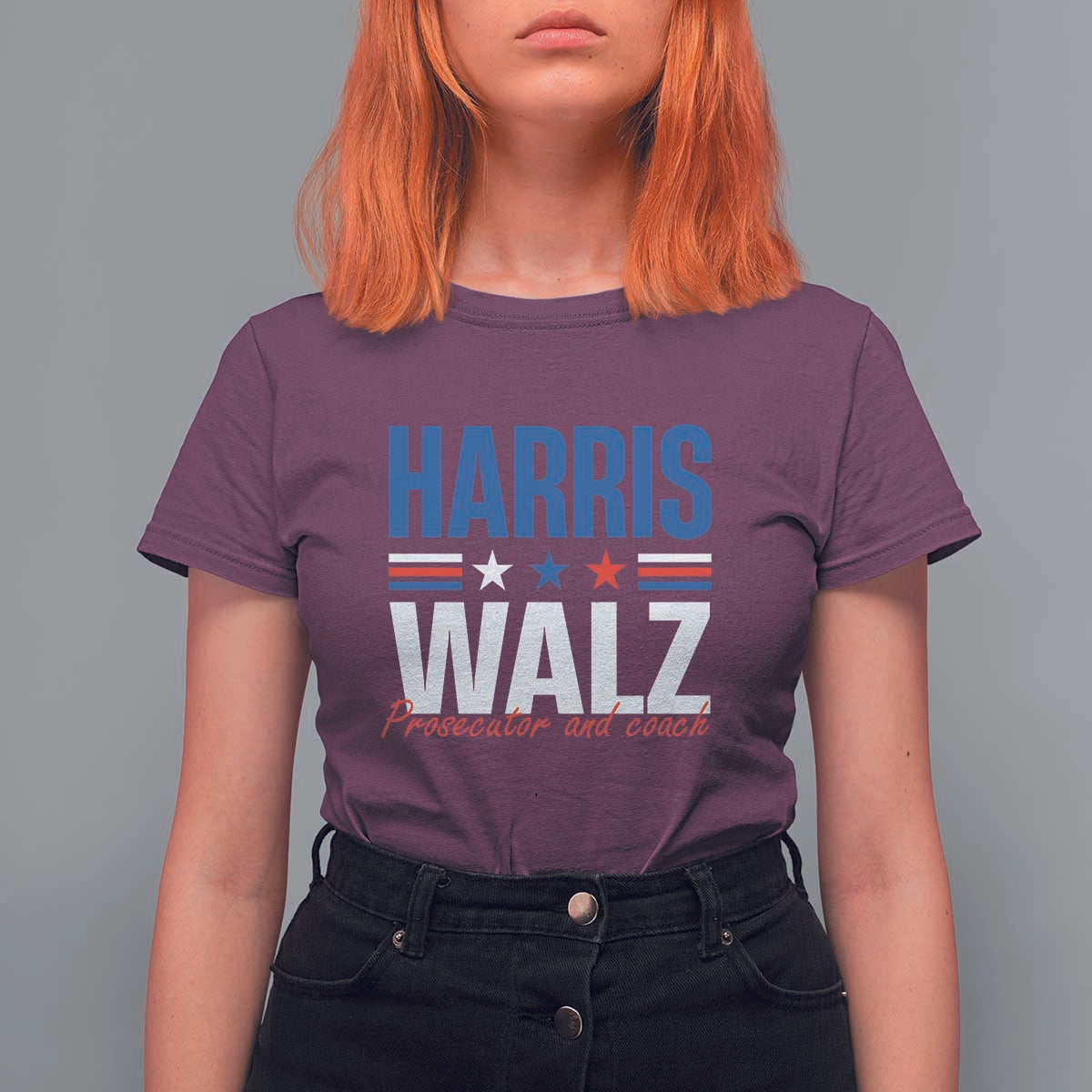 Harris Walz Supporter T Shirt For Women Prosecutor And Coach Star US Elections 2024 - Wonder Print Shop