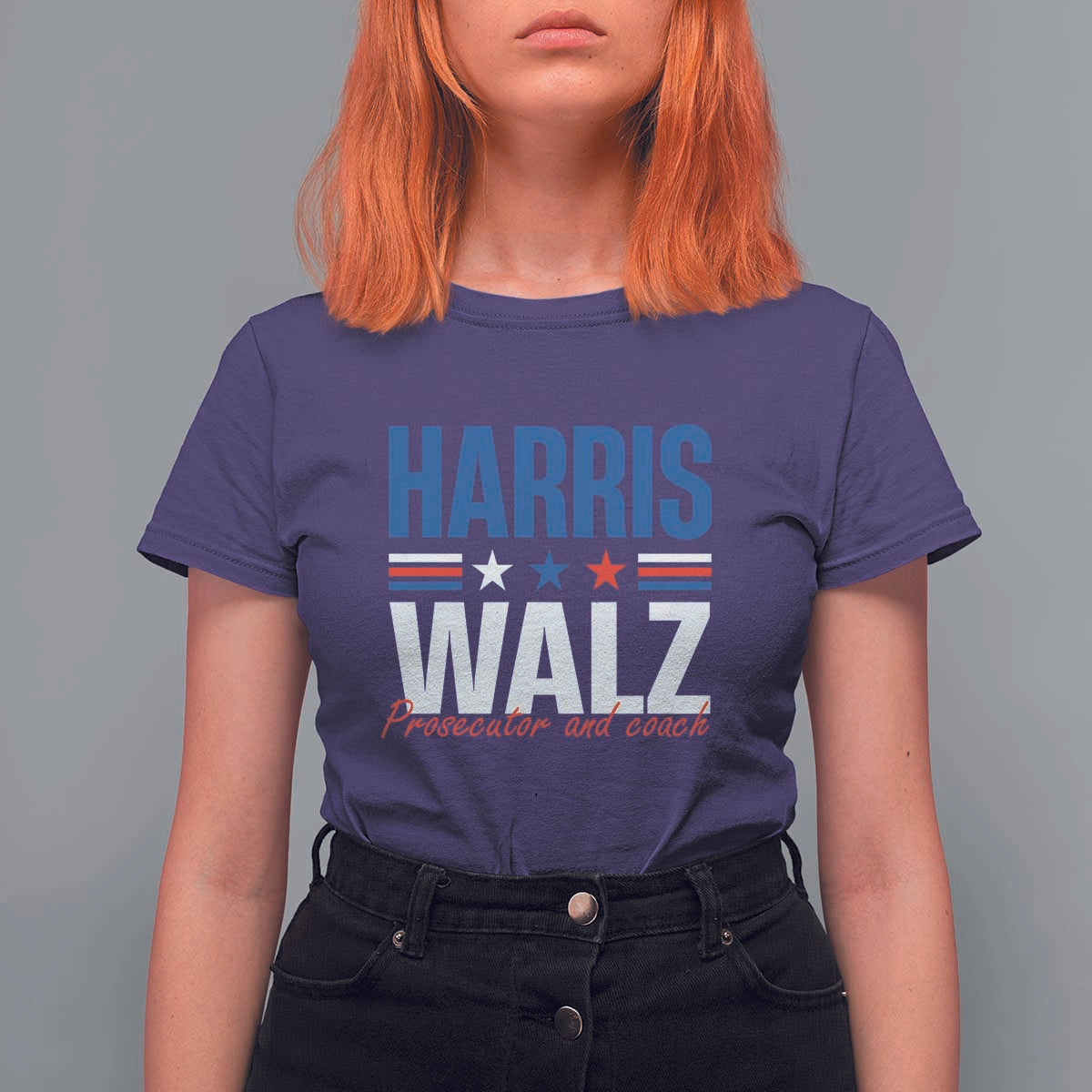 Harris Walz Supporter T Shirt For Women Prosecutor And Coach Star US Elections 2024 - Wonder Print Shop