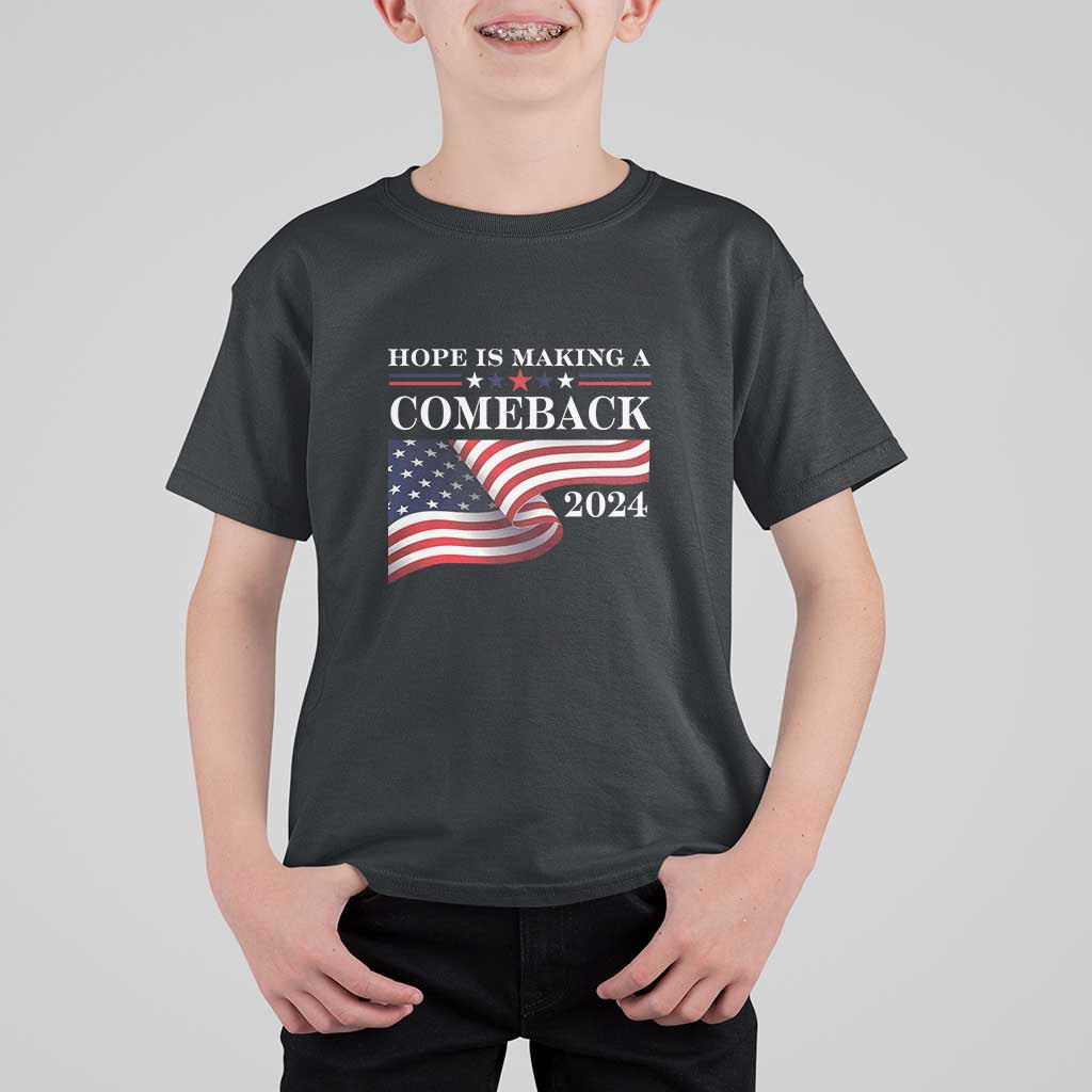 Harris Walz Supporter T Shirt For Kid Hope Is Making A Comeback 2024 American Flag Star - Wonder Print Shop