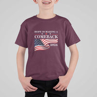Harris Walz Supporter T Shirt For Kid Hope Is Making A Comeback 2024 American Flag Star - Wonder Print Shop