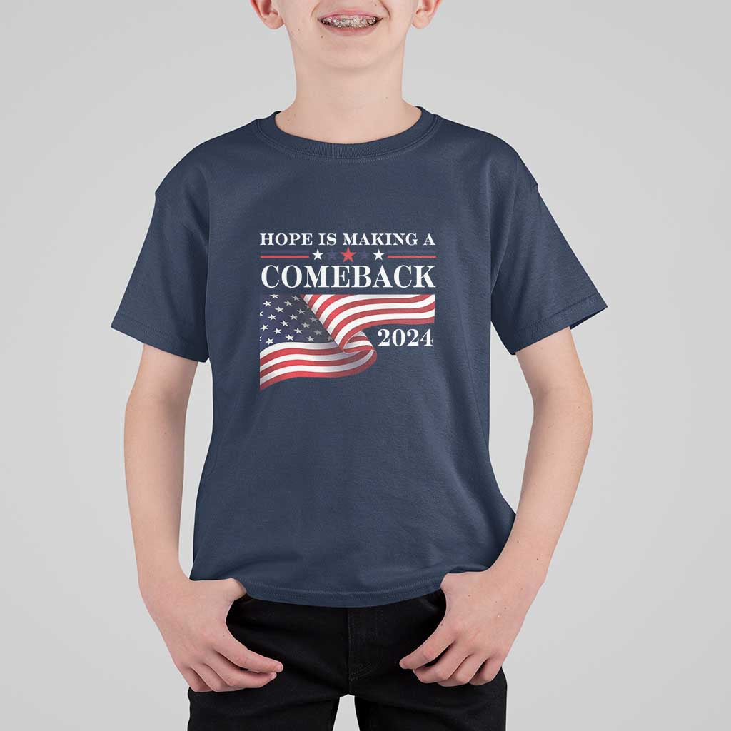 Harris Walz Supporter T Shirt For Kid Hope Is Making A Comeback 2024 American Flag Star - Wonder Print Shop