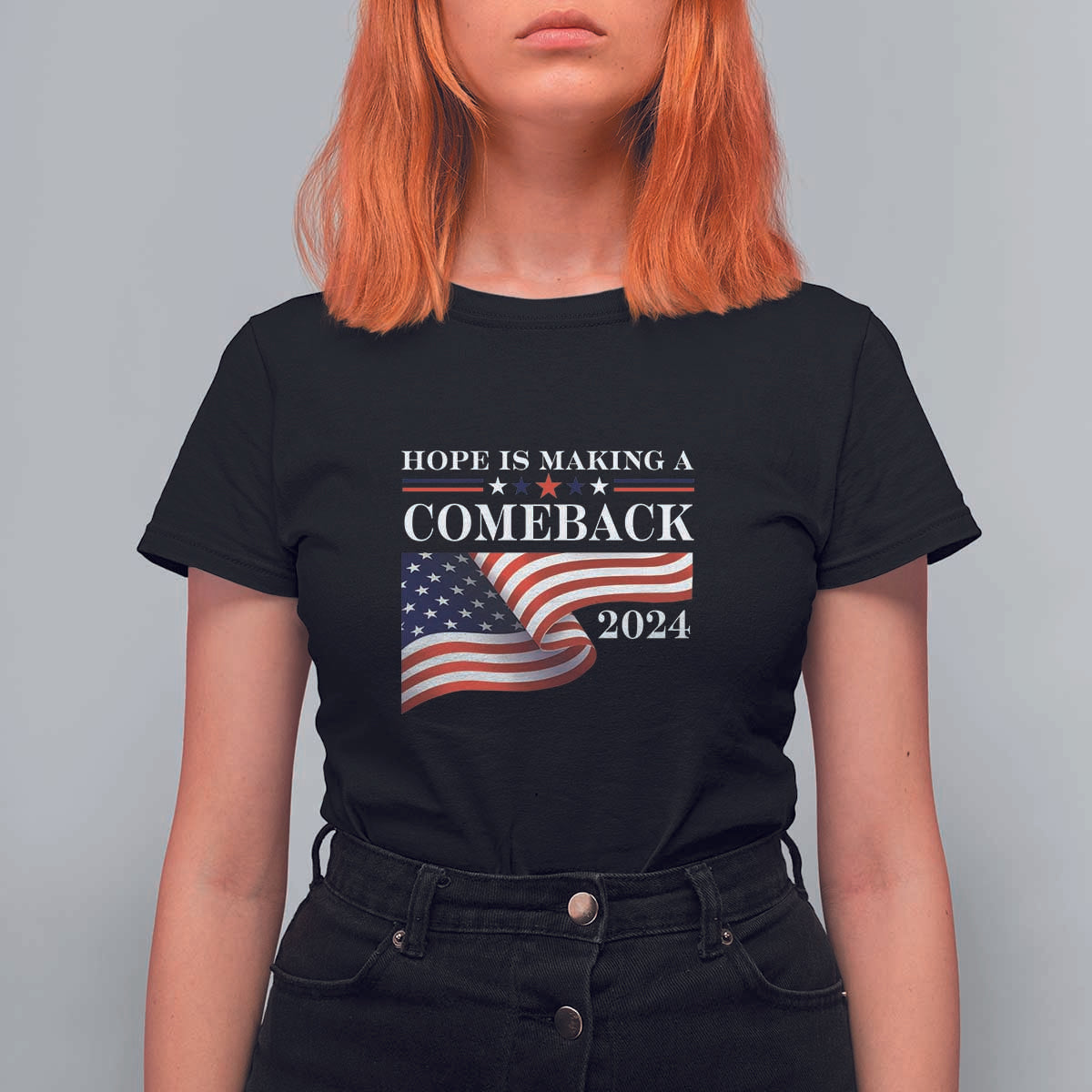Harris Walz Supporter T Shirt For Women Hope Is Making A Comeback 2024 American Flag Star - Wonder Print Shop