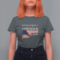 Harris Walz Supporter T Shirt For Women Hope Is Making A Comeback 2024 American Flag Star - Wonder Print Shop