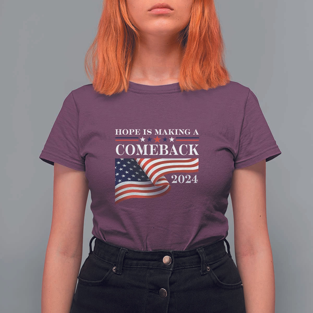 Harris Walz Supporter T Shirt For Women Hope Is Making A Comeback 2024 American Flag Star - Wonder Print Shop