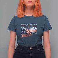 Harris Walz Supporter T Shirt For Women Hope Is Making A Comeback 2024 American Flag Star - Wonder Print Shop