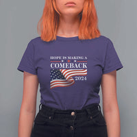 Harris Walz Supporter T Shirt For Women Hope Is Making A Comeback 2024 American Flag Star - Wonder Print Shop