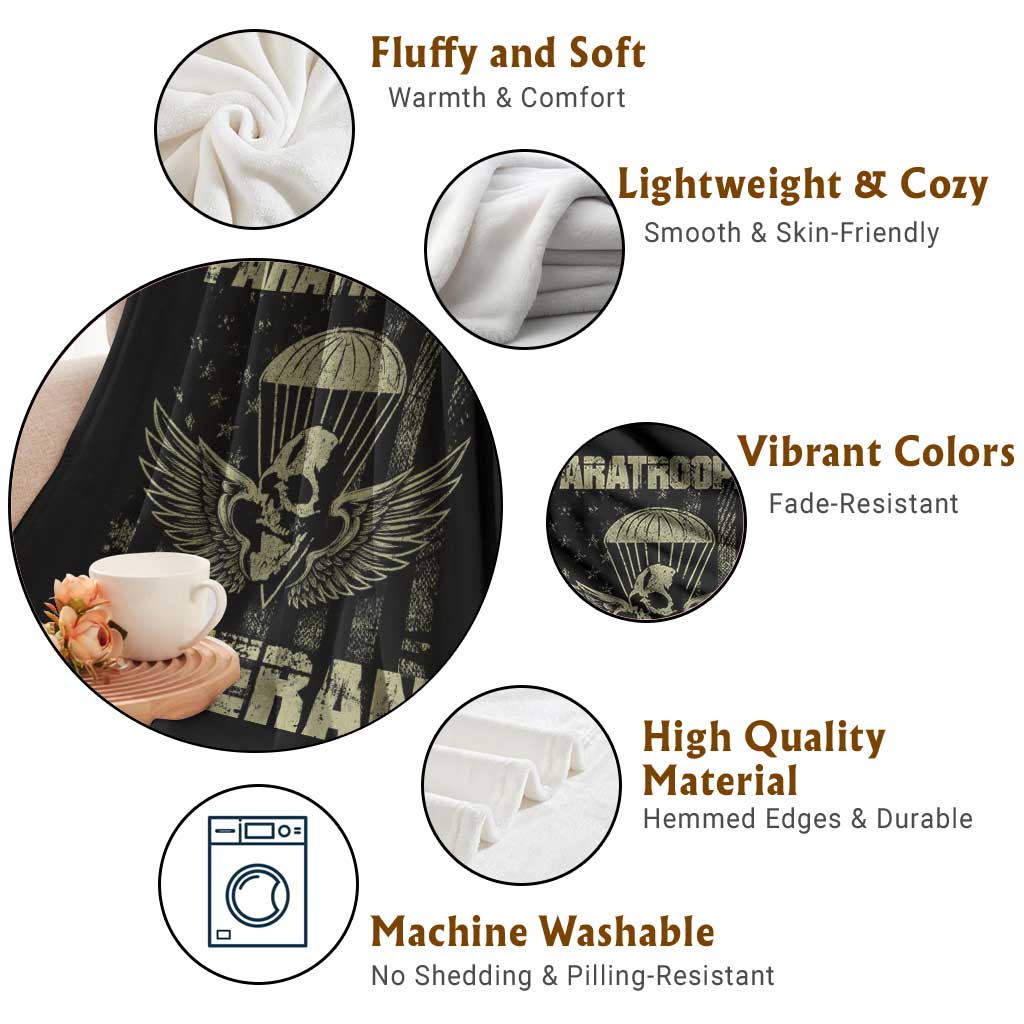 Paratrooper Veteran Throw Blanket Airborne Military Vintage American Flag - Wonder Print Shop