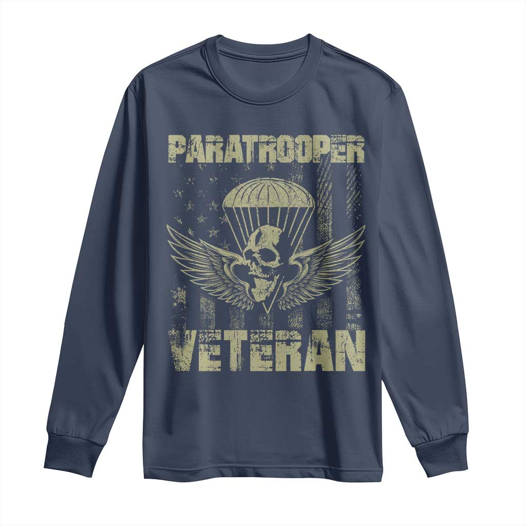 Paratrooper Veteran Long Sleeve Shirt Airborne Military Vintage American Flag - Wonder Print Shop