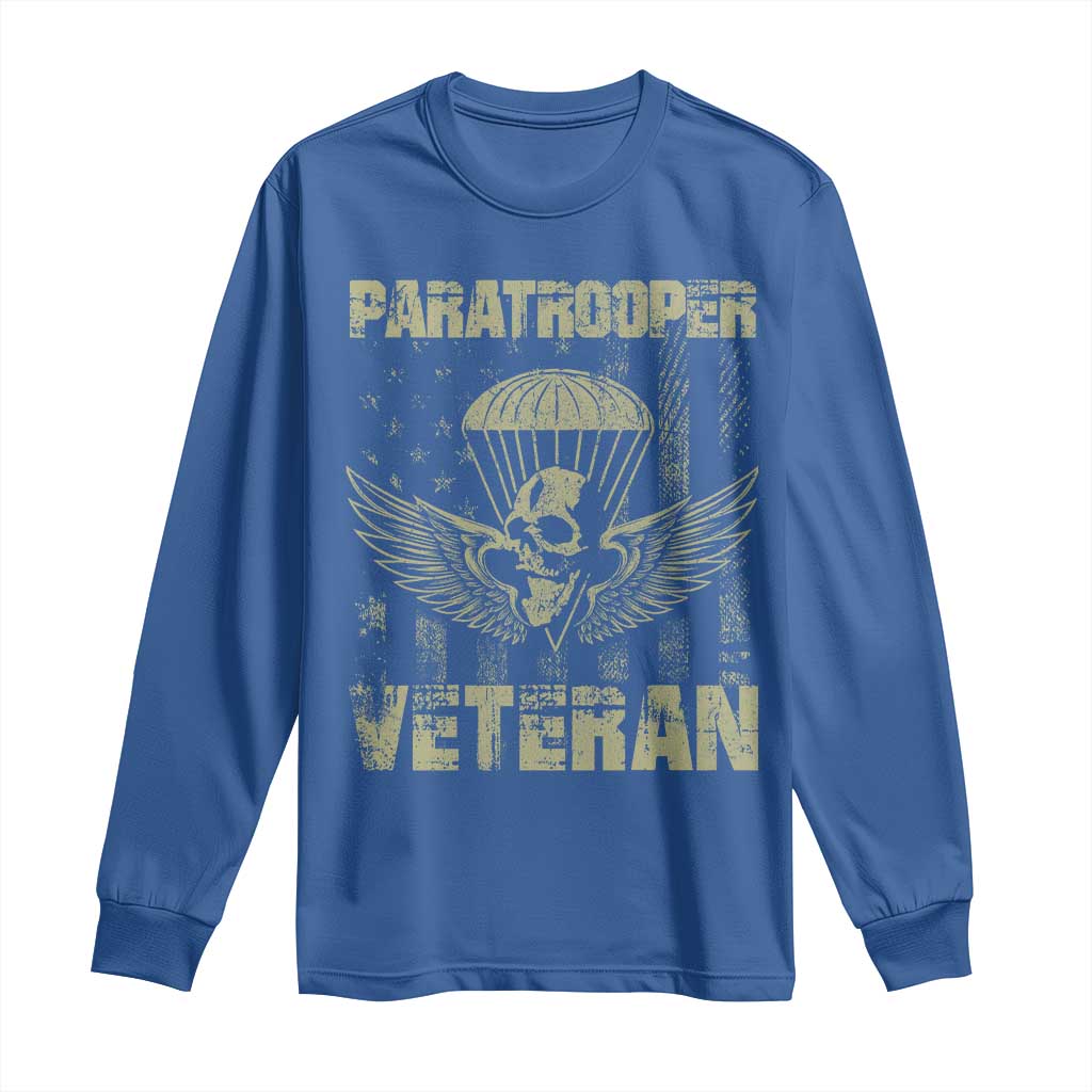 Paratrooper Veteran Long Sleeve Shirt Airborne Military Vintage American Flag - Wonder Print Shop