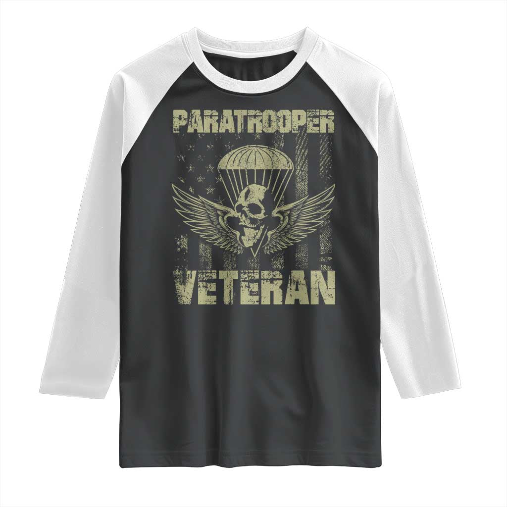 Paratrooper Veteran Raglan Shirt Airborne Military Vintage American Flag - Wonder Print Shop