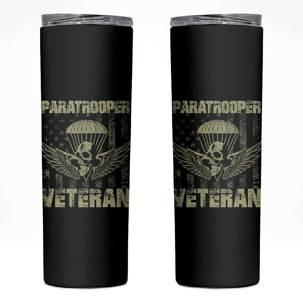 Paratrooper Veteran Skinny Tumbler Airborne Military Vintage American Flag - Wonder Print Shop