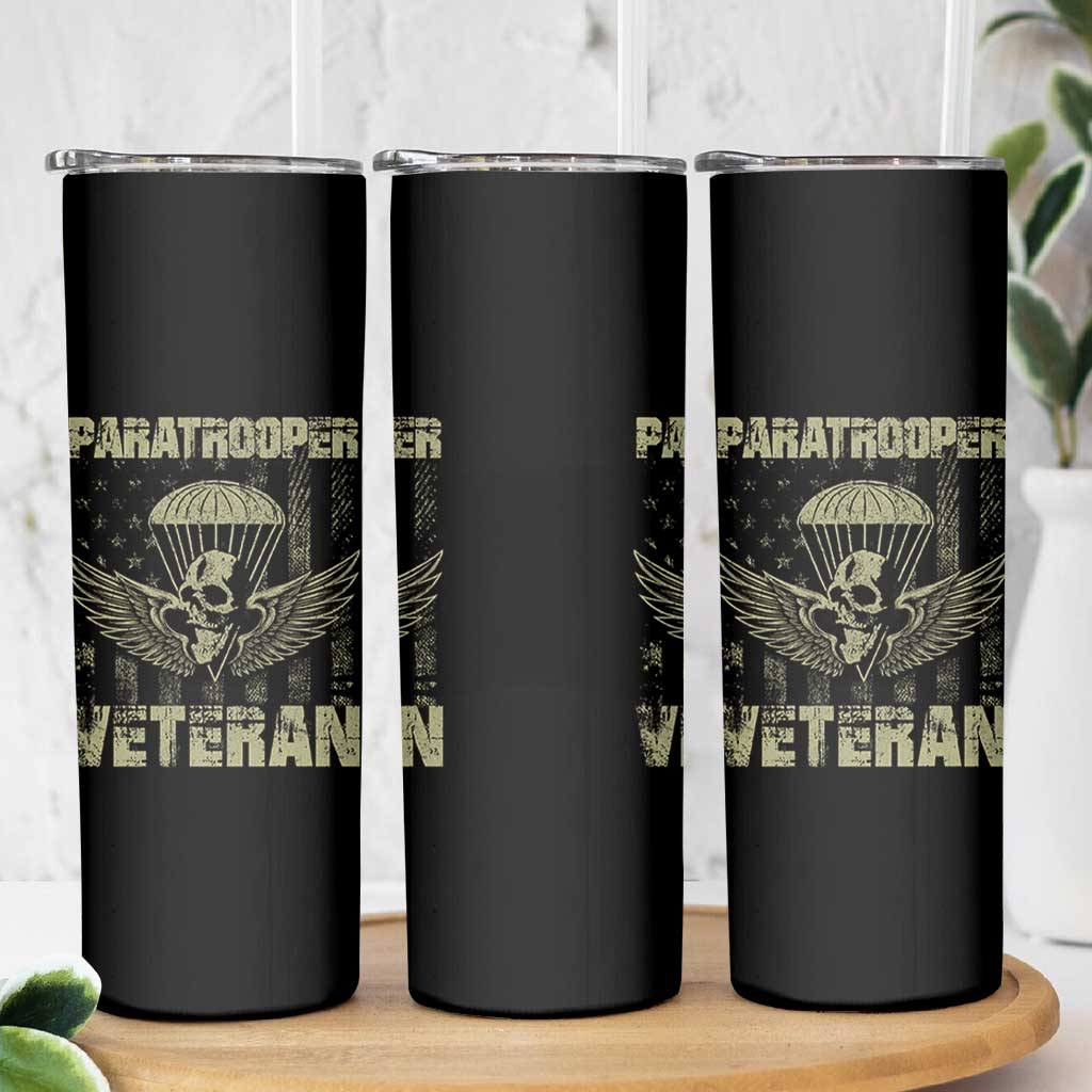 Paratrooper Veteran Skinny Tumbler Airborne Military Vintage American Flag - Wonder Print Shop
