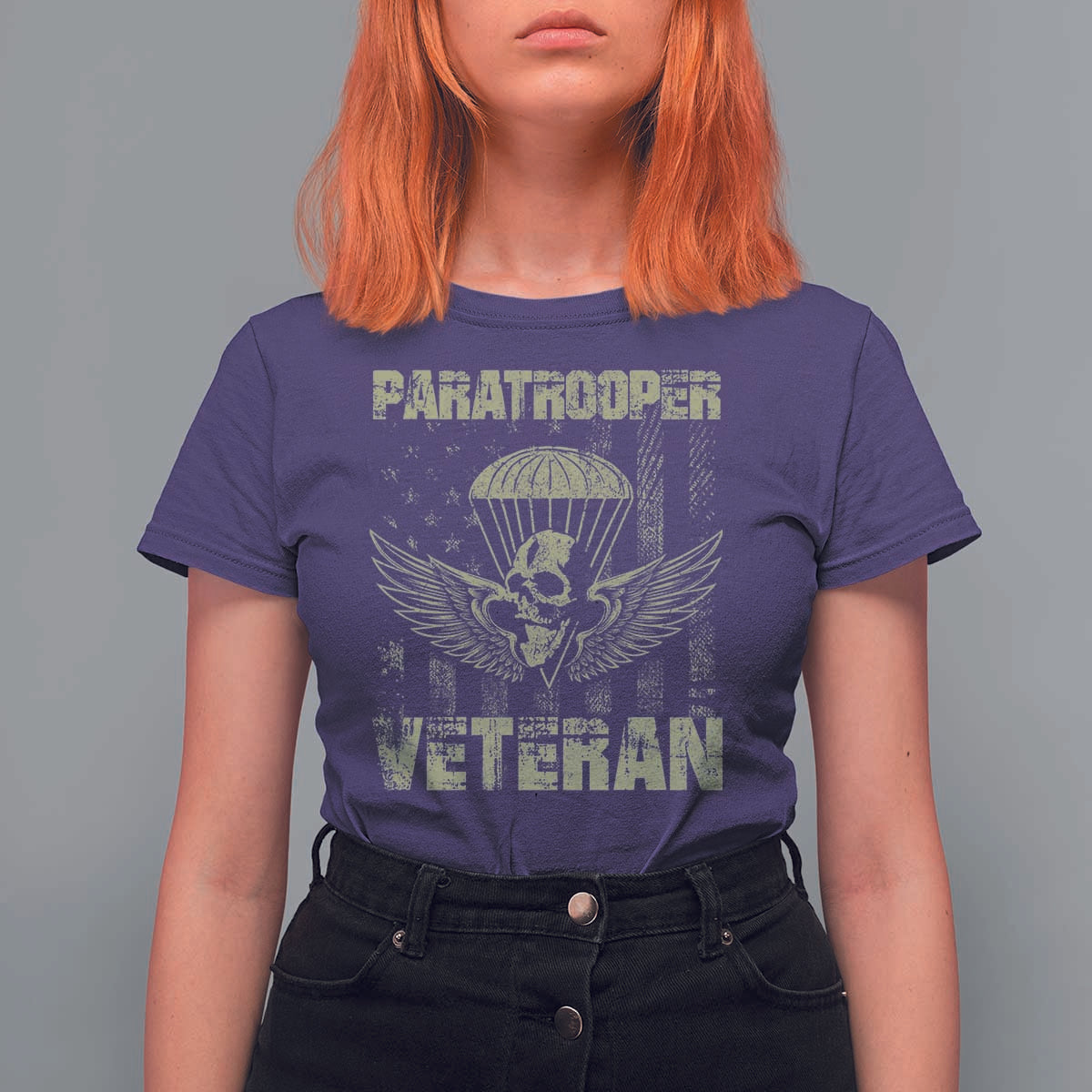 Paratrooper Veteran T Shirt For Women Airborne Military Vintage American Flag - Wonder Print Shop