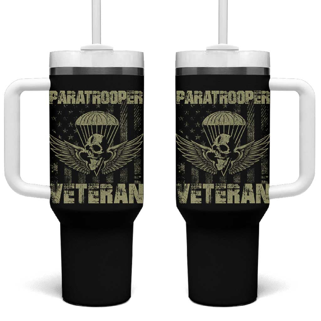 Paratrooper Veteran Tumbler With Handle Airborne Military Vintage American Flag - Wonder Print Shop