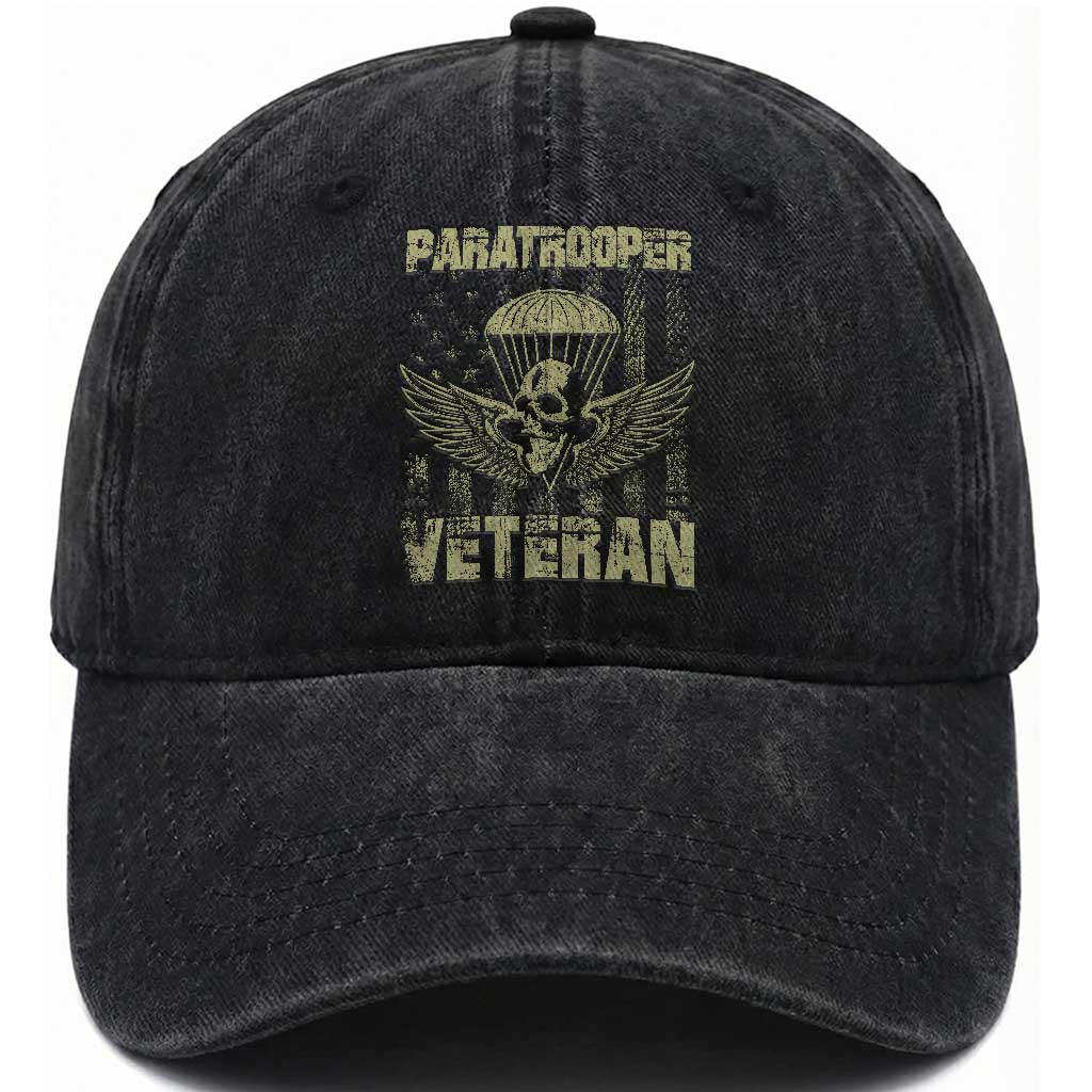Paratrooper Veteran Washed Cotton Baseball Cap Airborne Military Vintage American Flag