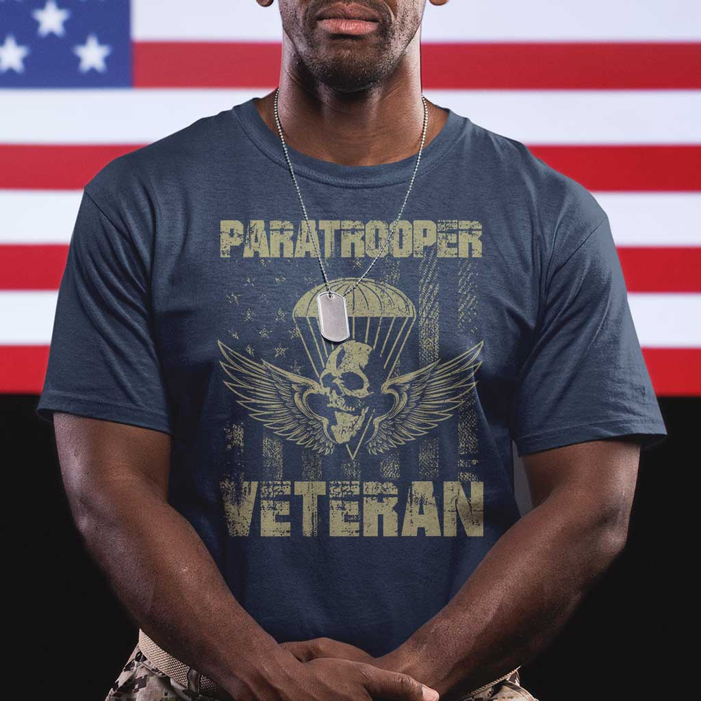 Paratrooper Veteran T Shirt Airborne Military Vintage American Flag - Wonder Print Shop