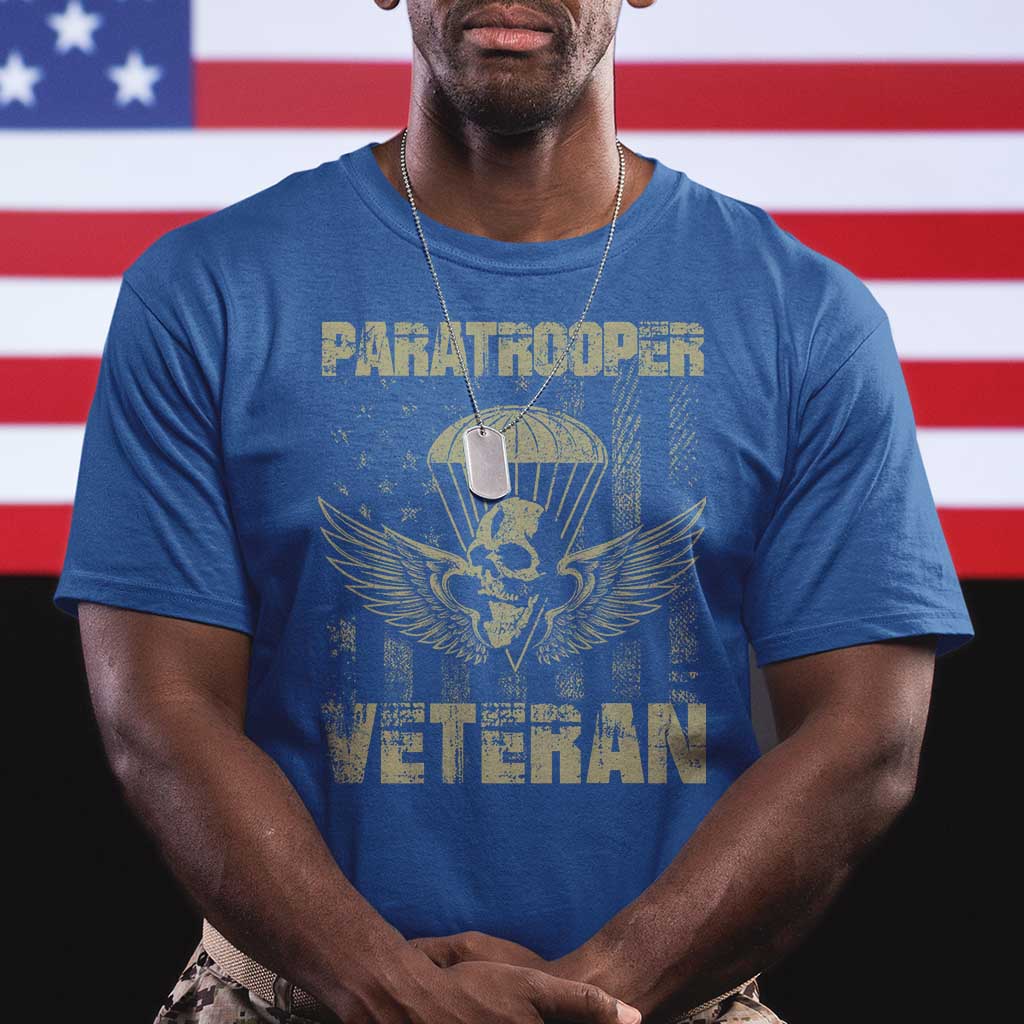 Paratrooper Veteran T Shirt Airborne Military Vintage American Flag - Wonder Print Shop