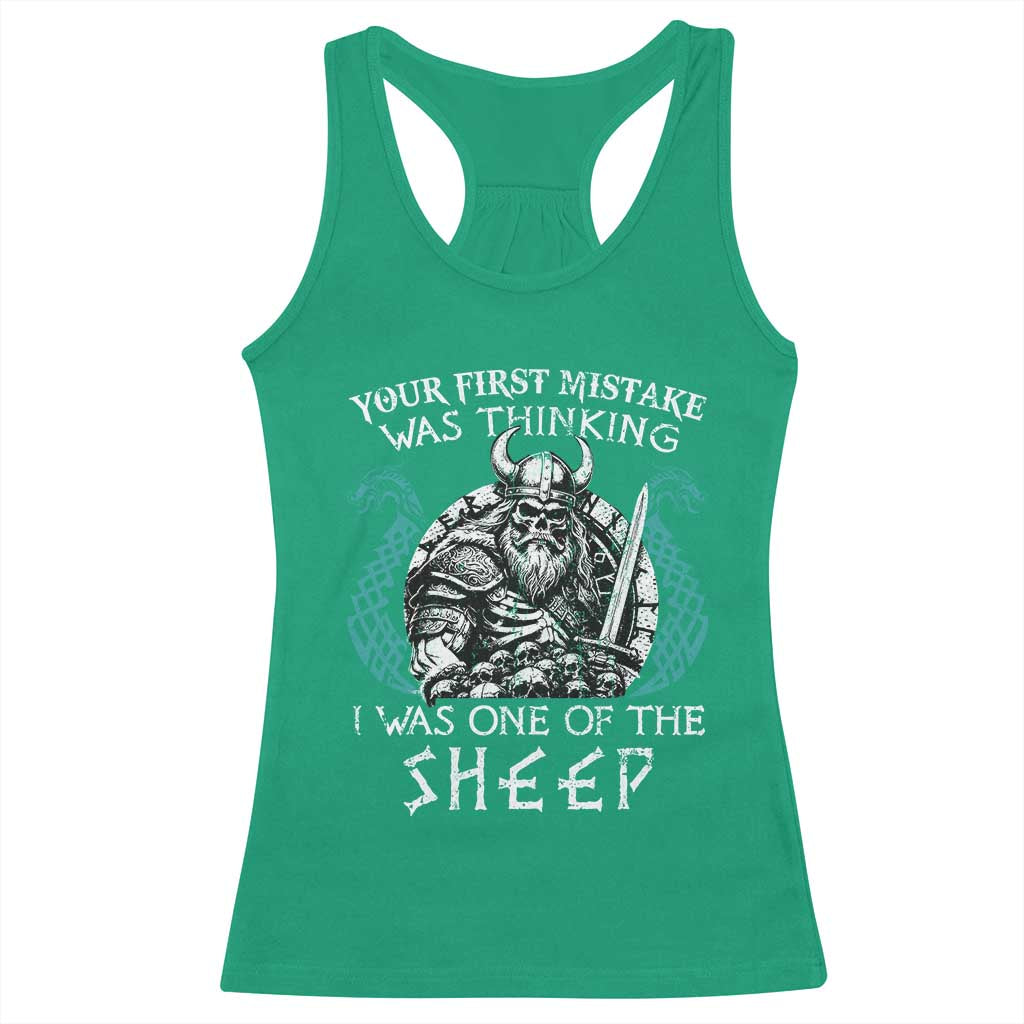 Viking Your First Mistake Was Thinking I Was One Of The Sheep Racerback Tank Top Viking Warrior - Wonder Print Shop