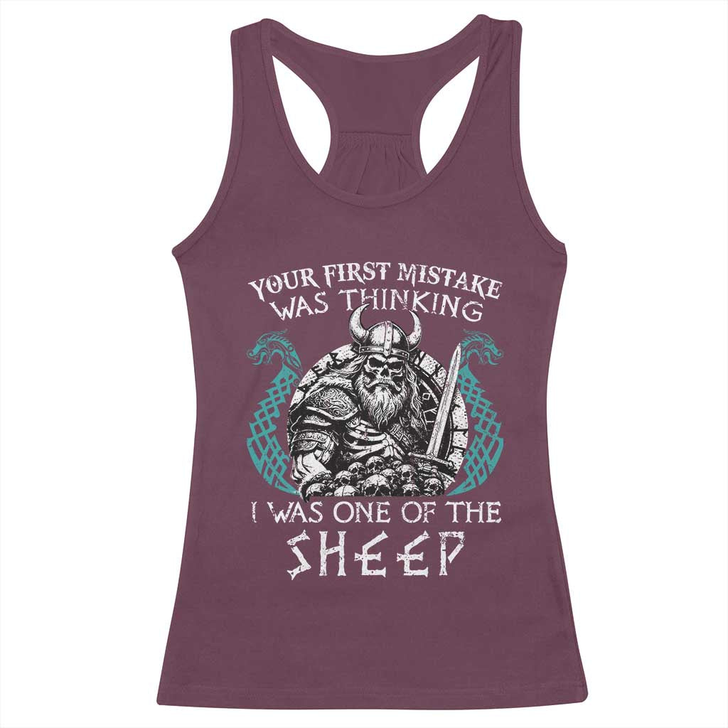 Viking Your First Mistake Was Thinking I Was One Of The Sheep Racerback Tank Top Viking Warrior - Wonder Print Shop