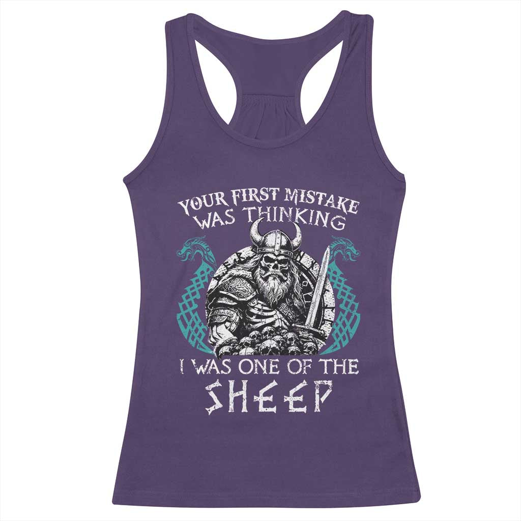 Viking Your First Mistake Was Thinking I Was One Of The Sheep Racerback Tank Top Viking Warrior - Wonder Print Shop