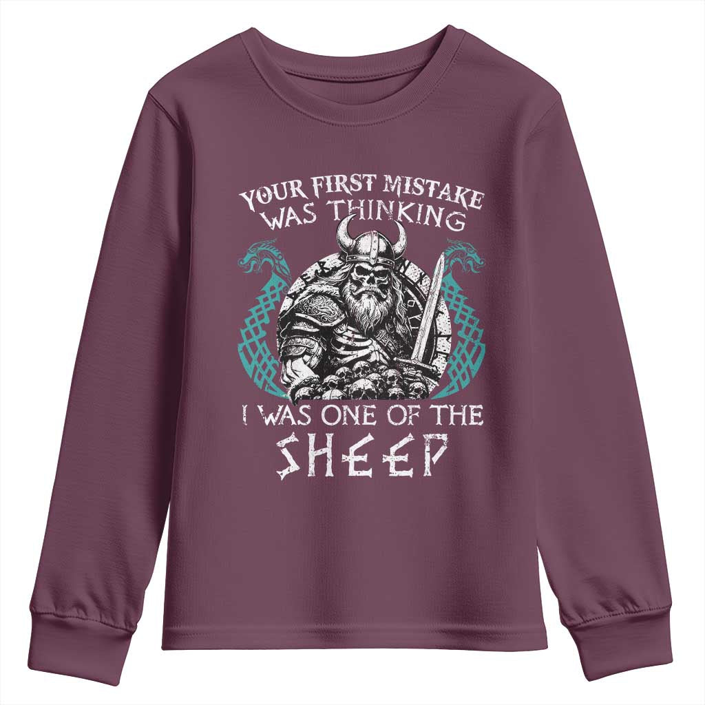 Viking Your First Mistake Was Thinking I Was One Of The Sheep Youth Sweatshirt Viking Warrior - Wonder Print Shop
