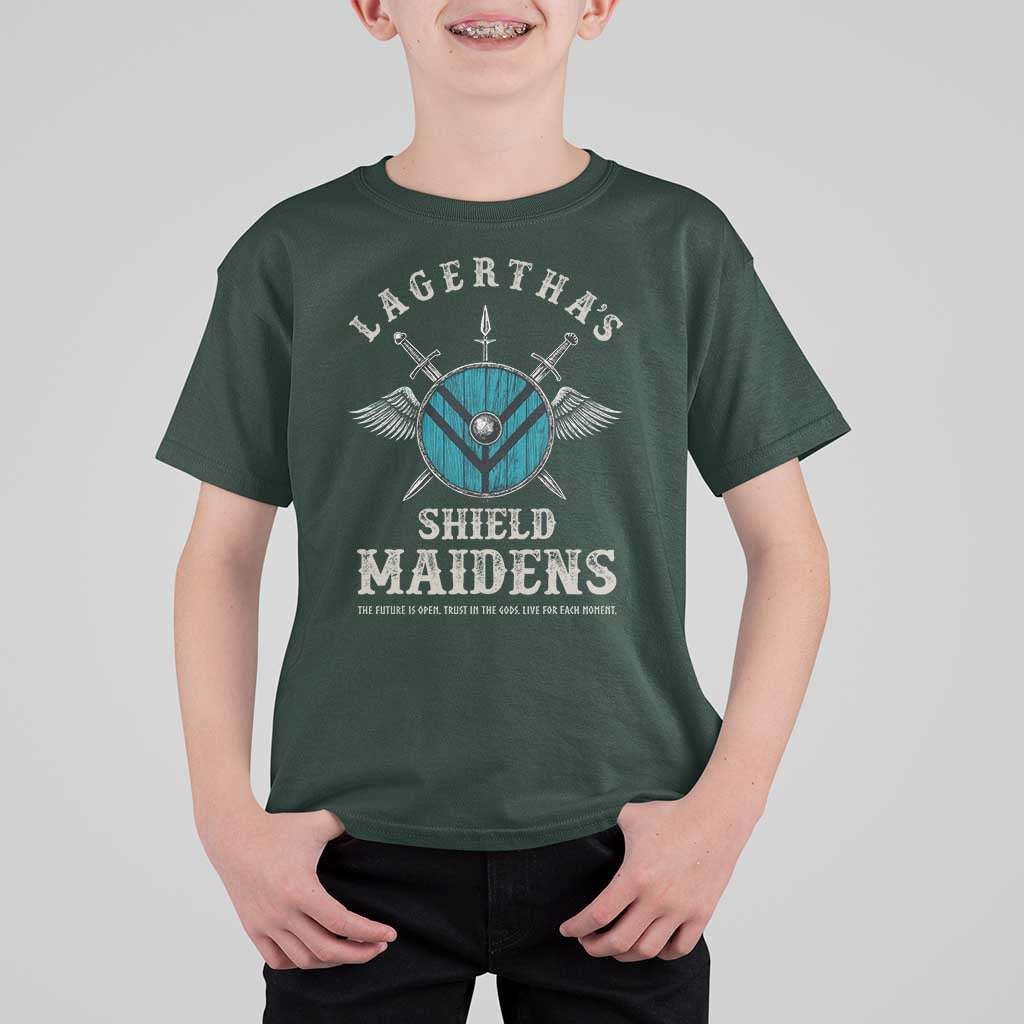 Lagertha's Shield Maidens T Shirt For Kid The Future Is Open Trust In The Gods Viking Warrior - Wonder Print Shop