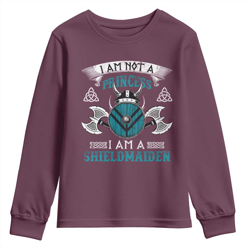 Funny I Am Not A Princess I Am A Shieldmaiden Youth Sweatshirt Viking Pride - Wonder Print Shop