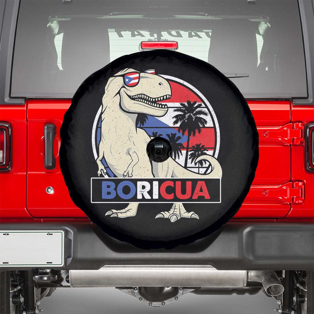 Funny Boricua Dinosaur Dino Puerto Rican Flag Hispanic Heritage Spare Tire Cover - Wonder Print Shop