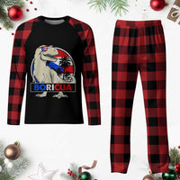 Funny Boricua Dinosaur Dino Puerto Rican Flag Hispanic Heritage Plaid Pajama Set - Wonder Print Shop