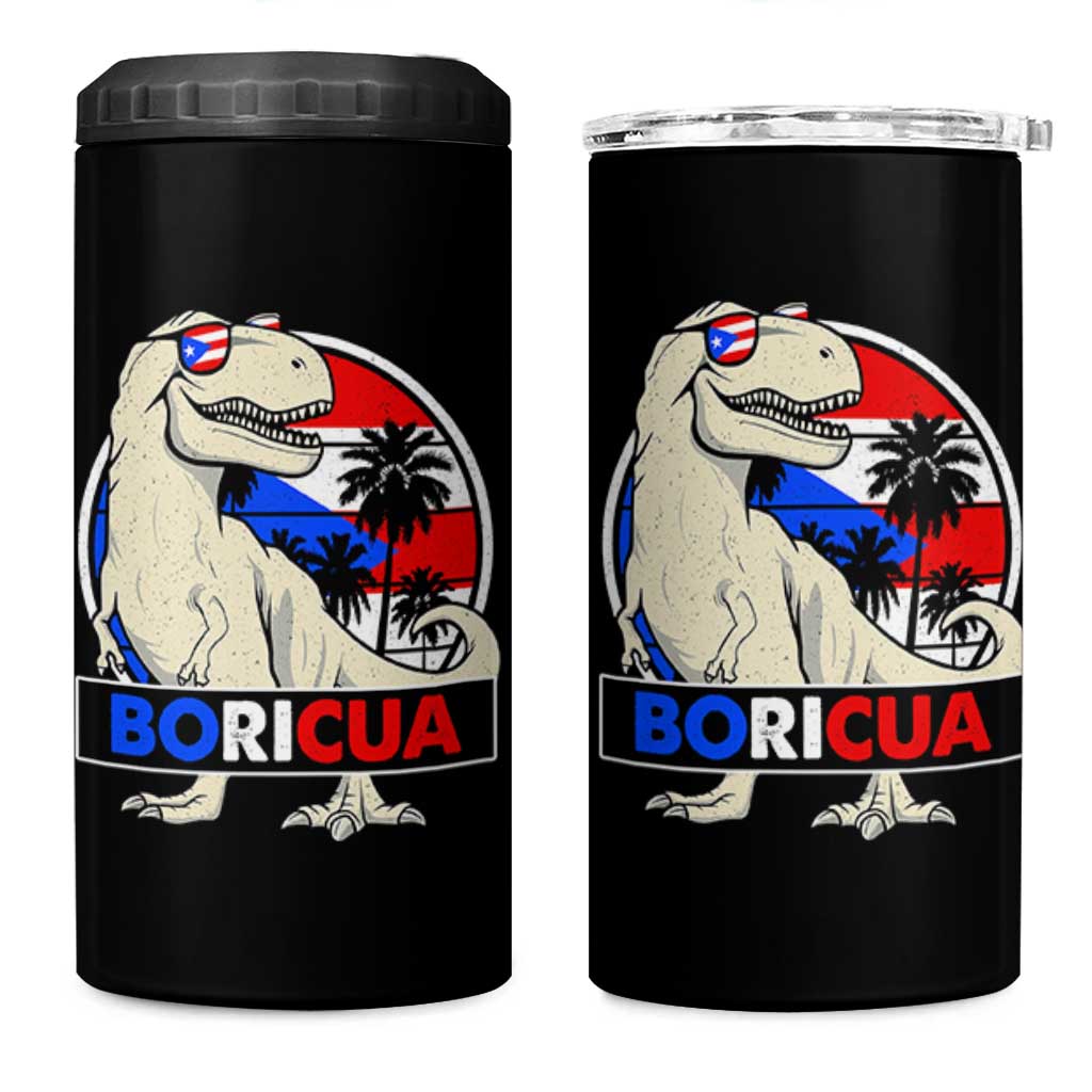 Funny Boricua Dinosaur Dino Puerto Rican Flag Hispanic Heritage 4 in 1 Can Cooler Tumbler - Wonder Print Shop
