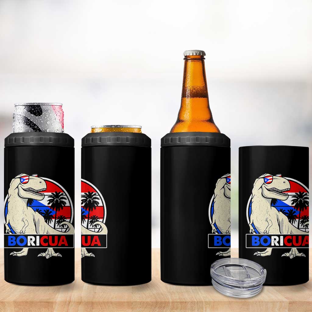 Funny Boricua Dinosaur Dino Puerto Rican Flag Hispanic Heritage 4 in 1 Can Cooler Tumbler - Wonder Print Shop