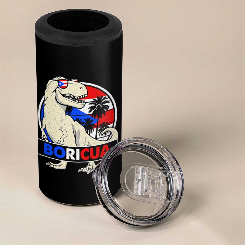 Funny Boricua Dinosaur Dino Puerto Rican Flag Hispanic Heritage 4 in 1 Can Cooler Tumbler - Wonder Print Shop