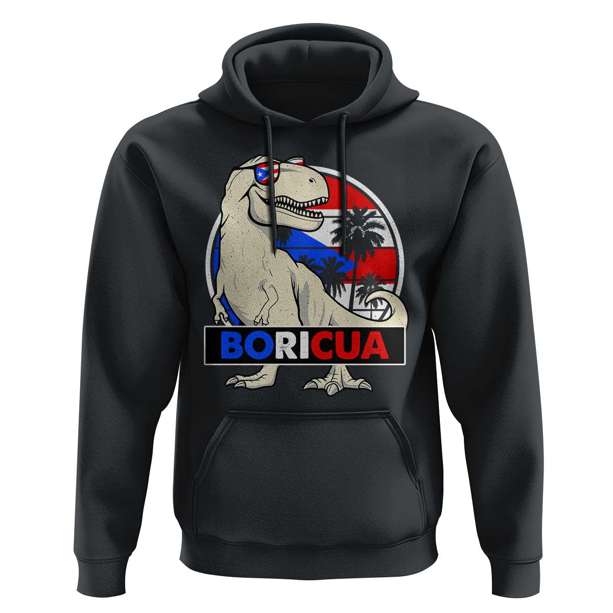 Funny Boricua Dinosaur Dino Puerto Rican Flag Hispanic Heritage Hoodie - Wonder Print Shop
