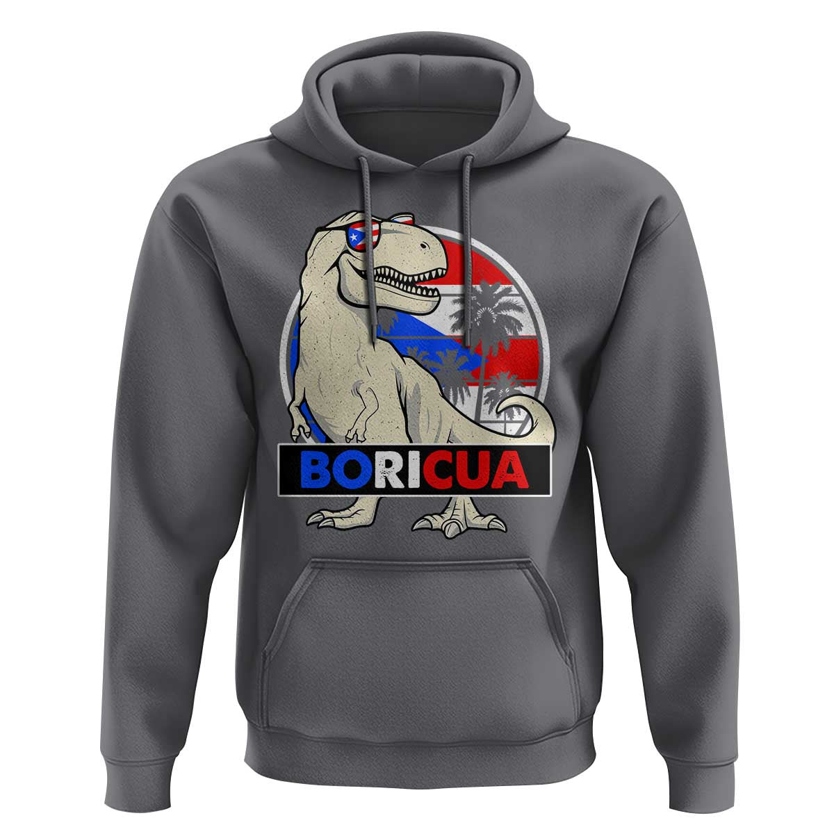Funny Boricua Dinosaur Dino Puerto Rican Flag Hispanic Heritage Hoodie - Wonder Print Shop
