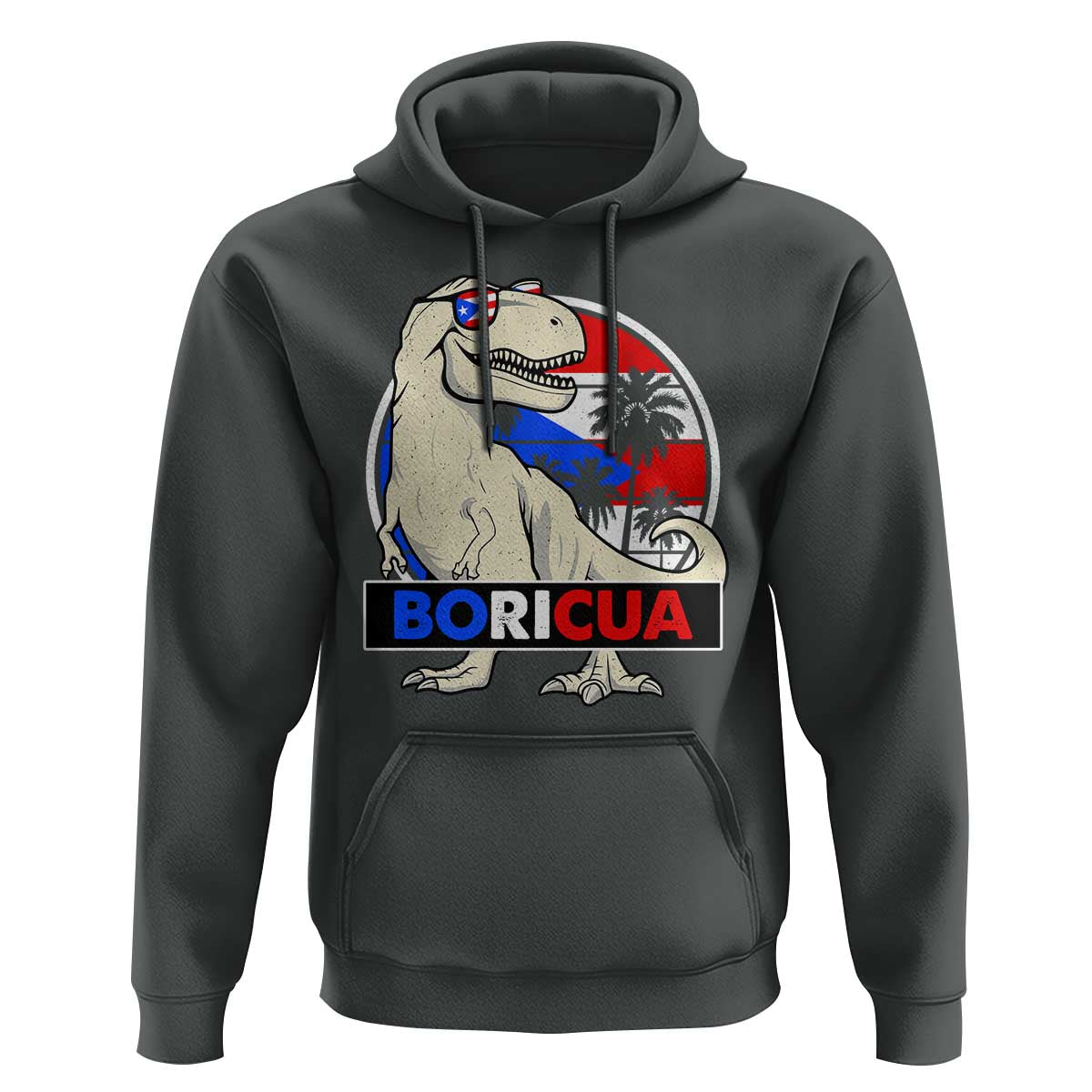 Funny Boricua Dinosaur Dino Puerto Rican Flag Hispanic Heritage Hoodie - Wonder Print Shop