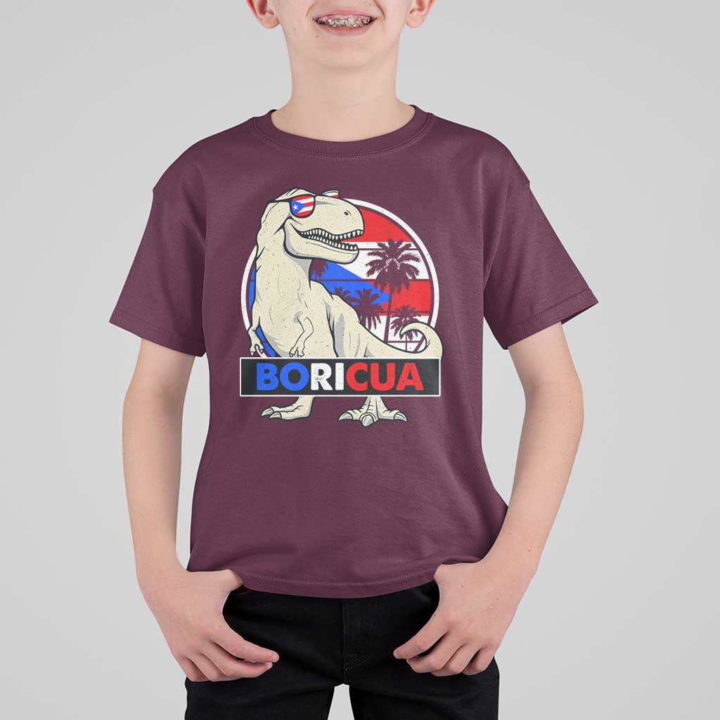 Funny Boricua Dinosaur Dino Puerto Rican Flag Hispanic Heritage T Shirt For Kid - Wonder Print Shop