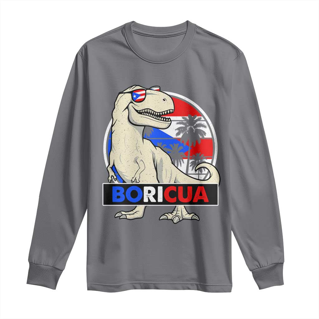 Funny Boricua Dinosaur Dino Puerto Rican Flag Hispanic Heritage Long Sleeve Shirt - Wonder Print Shop