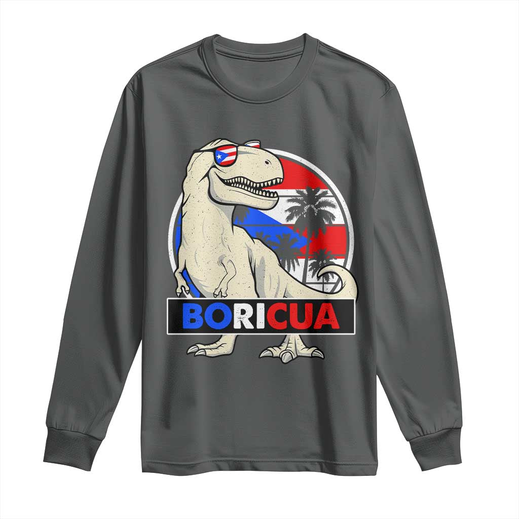 Funny Boricua Dinosaur Dino Puerto Rican Flag Hispanic Heritage Long Sleeve Shirt - Wonder Print Shop